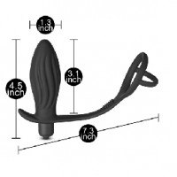  Anal Plug Vibrating with Cock Ring 1 Speed Silicone Black